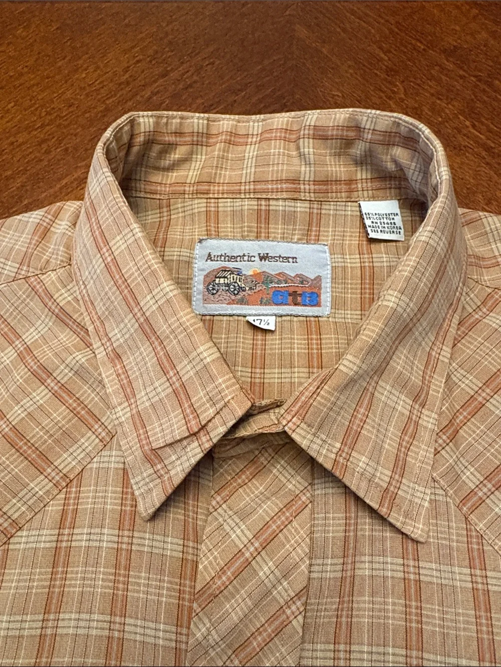 🆕 Authentic Western Men’s Orange/Tan Plaid Snap-Up Short-Sleeve Shirt Size 17.5 - Picture 9 of 16